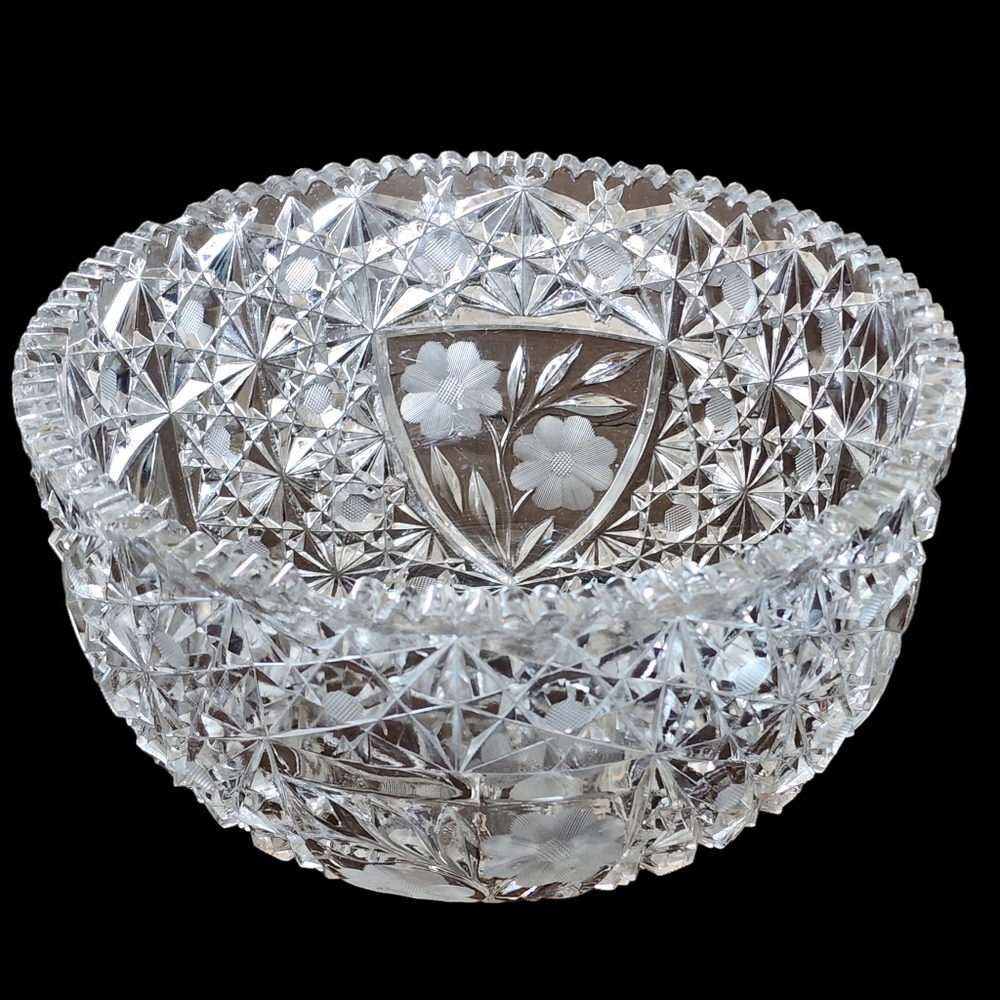 Antique Etched Crystal‎ Bowl 8in Diameter